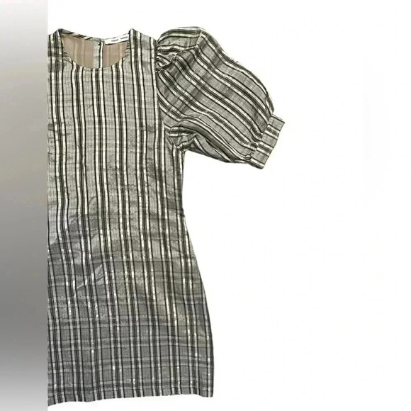 SAMSOE SAMSOE Gold Check Stripe 3/4 Puff Sleeve Celestine Back Button Dress - Picture 5 of 7